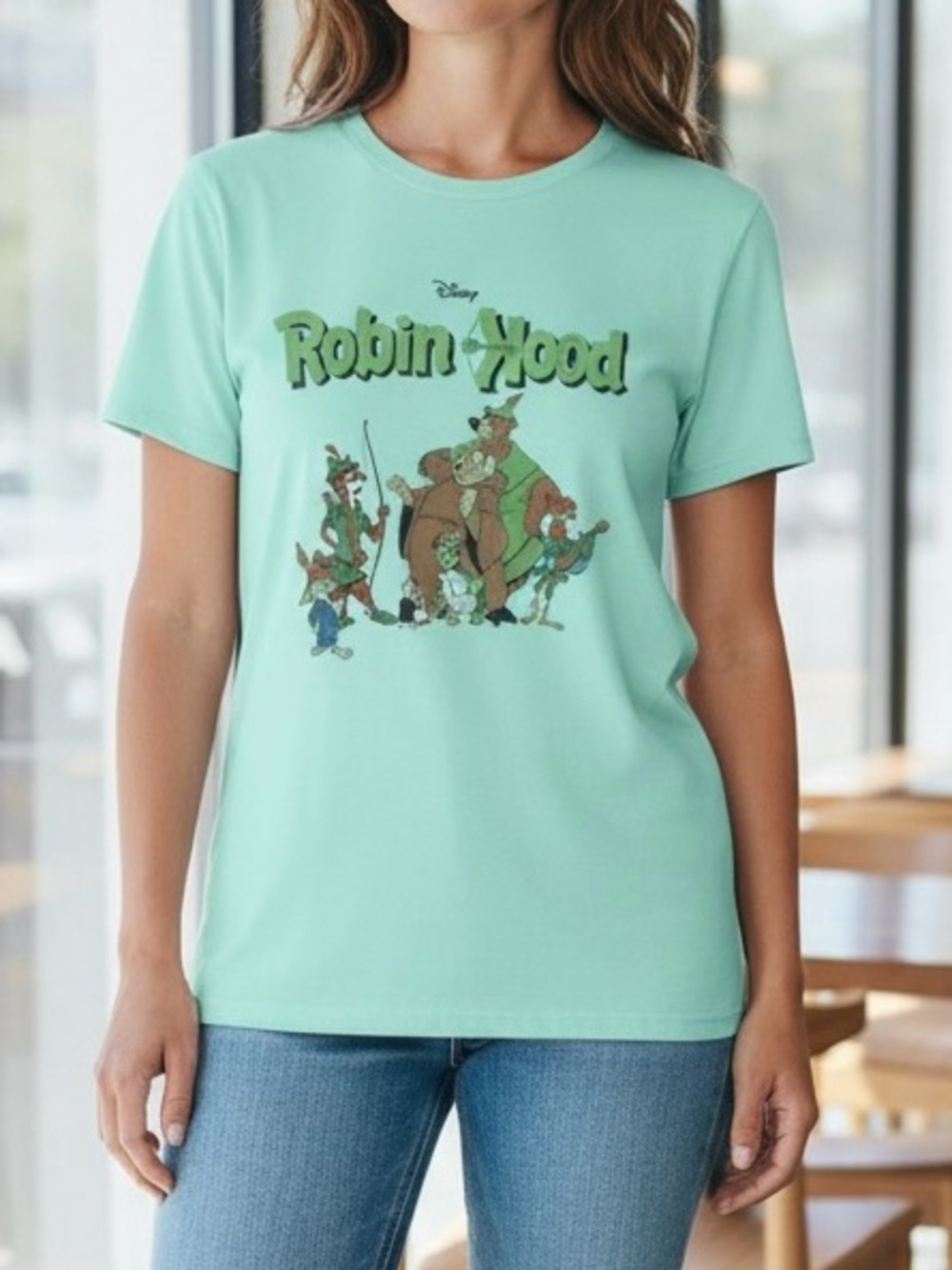 Disney Robin Hood Graphic T-Shirt Mint Green Cartoon Tee Size Large NWOT